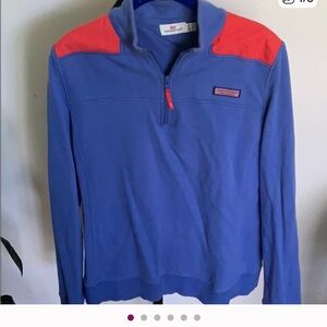 Vineyard Vines Blue and Red Quarter-Zip Shep Sweater Sweatshirt sz Large